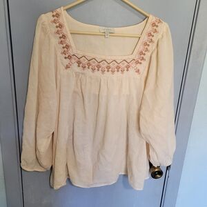 Lucky Brand Embroidered Cream Blouse Sz Xl